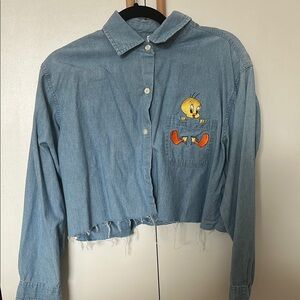 Vintage Denim Tweety Bird Cropped Shirt